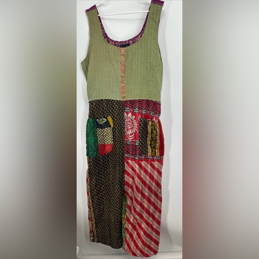 Kantha Karma Overalls Jumpsuit One Size Hippie Handmade Pockets Patchwork